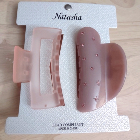 Natasha Pink Crystal Heart Hair Claw Clip Set Accessory Y2K Bling Barbiecore - Picture 1 of 1